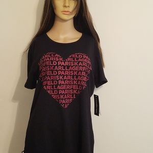 Karl Lagerfeld Black Shirt with Red Heart. Women's sz M. NWT